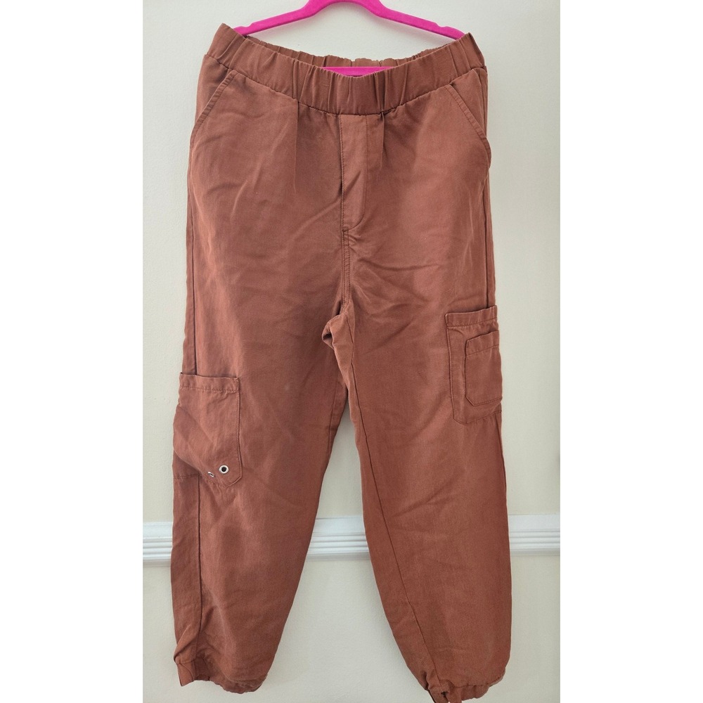 Zara Womens Rust Brown Lyocell Linen Cargo Joggers Pants Size Medium